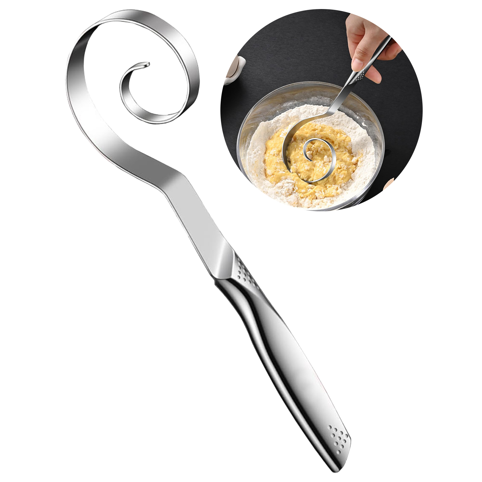 Danish Pancake Pan - Tragbarer nahtloser Teigquirl aus Metall, Mischwerkzeug